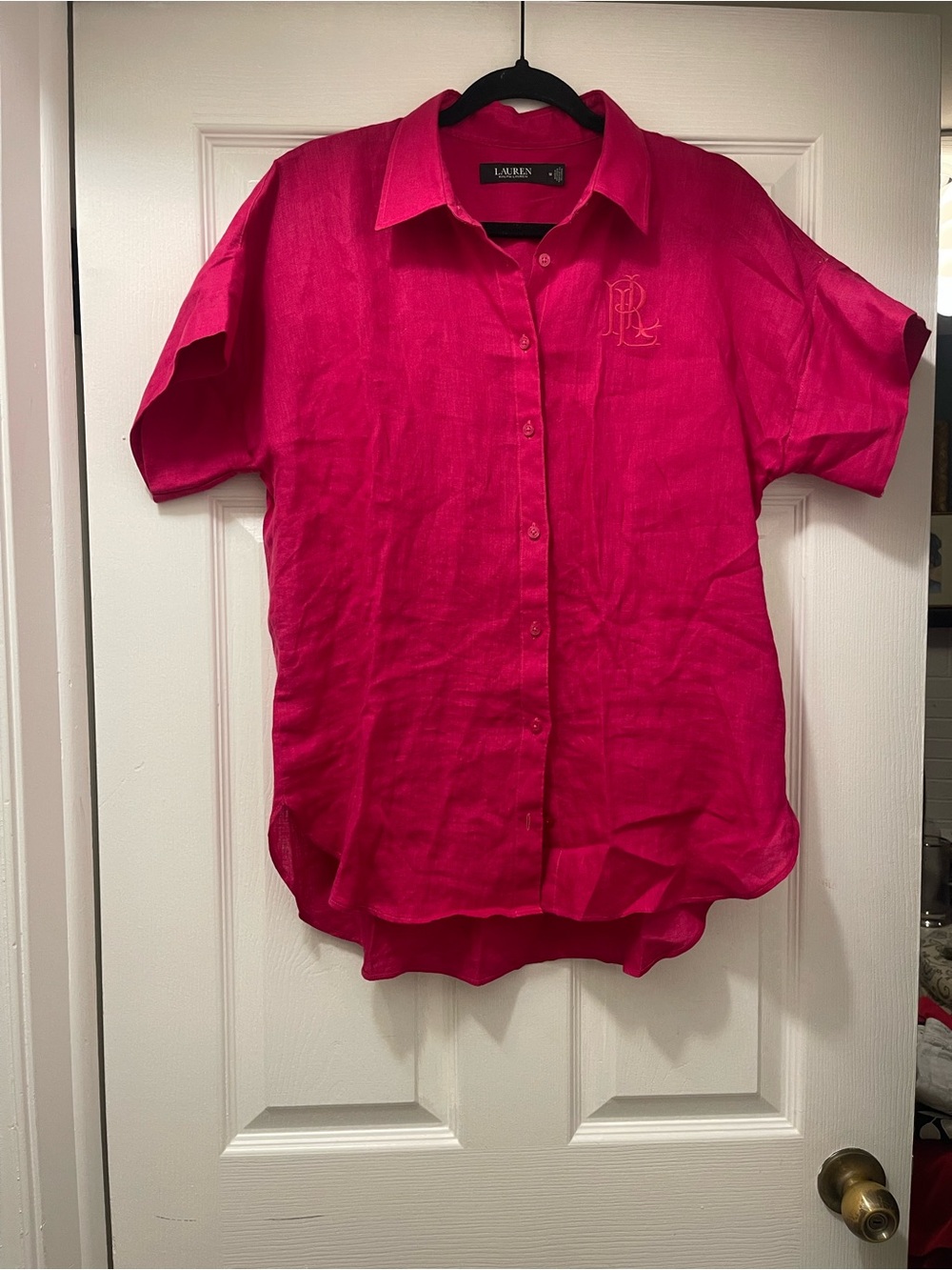 Lauren Ralph Lauren Pink Linen Monogram Shirt Size Medium